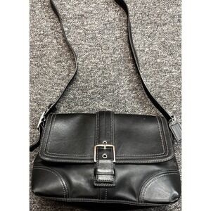 Authentic Coach Hampton Buckle Flap Crossbody  Black Leather Vintage Purse EUC